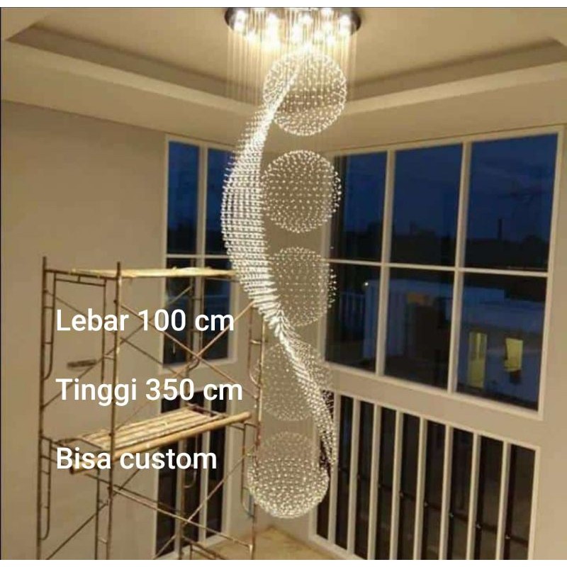 Lampu hias plafon Lampu kristal 5 bola sabit Lampu void tangga void utama SL47440