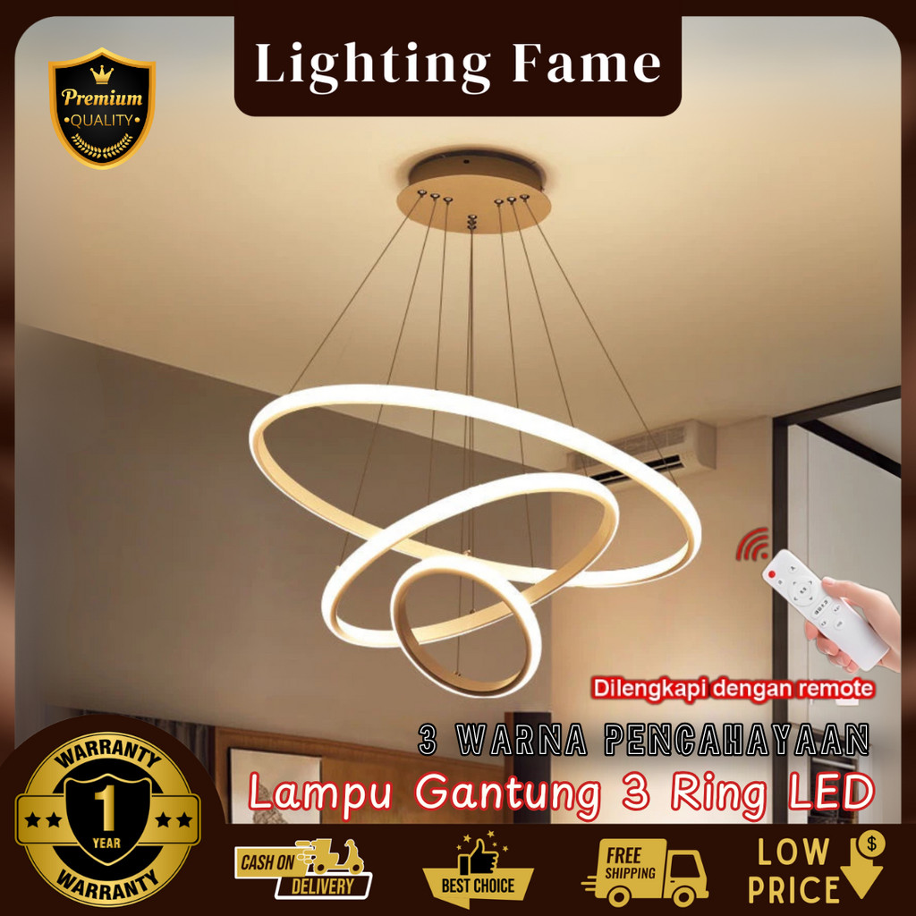 LIGHTING FAME✨GARANSI 1 TAHUN✨Lampu Gantung Minimalis LED 3 Ring Lampu Gantung Ruang Tamu Lampu Gant