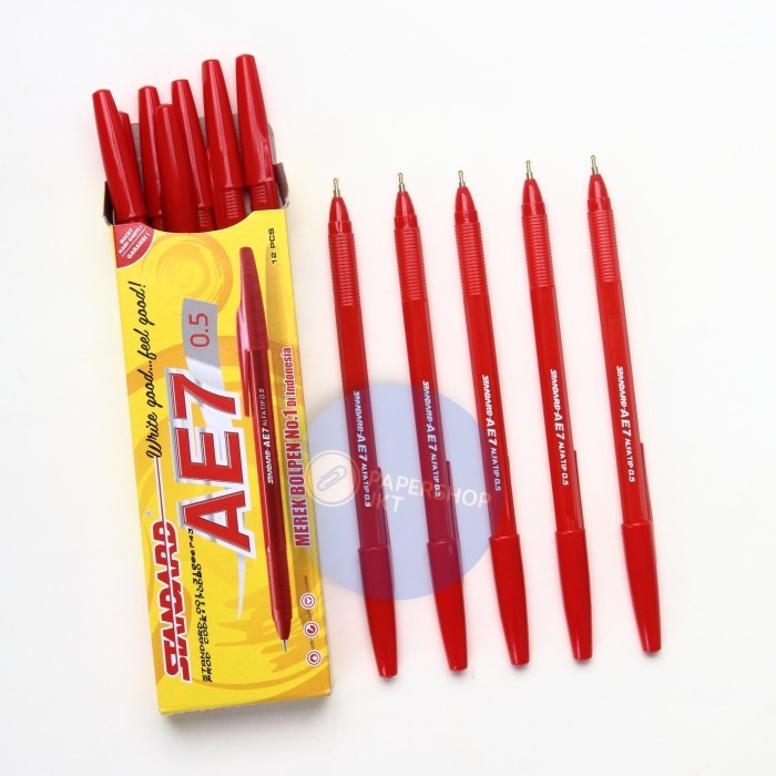 

TERLARIS Pulpen Bolpen Ball Point Standard AE7 0.5mm Harga Perlusin! - Merah