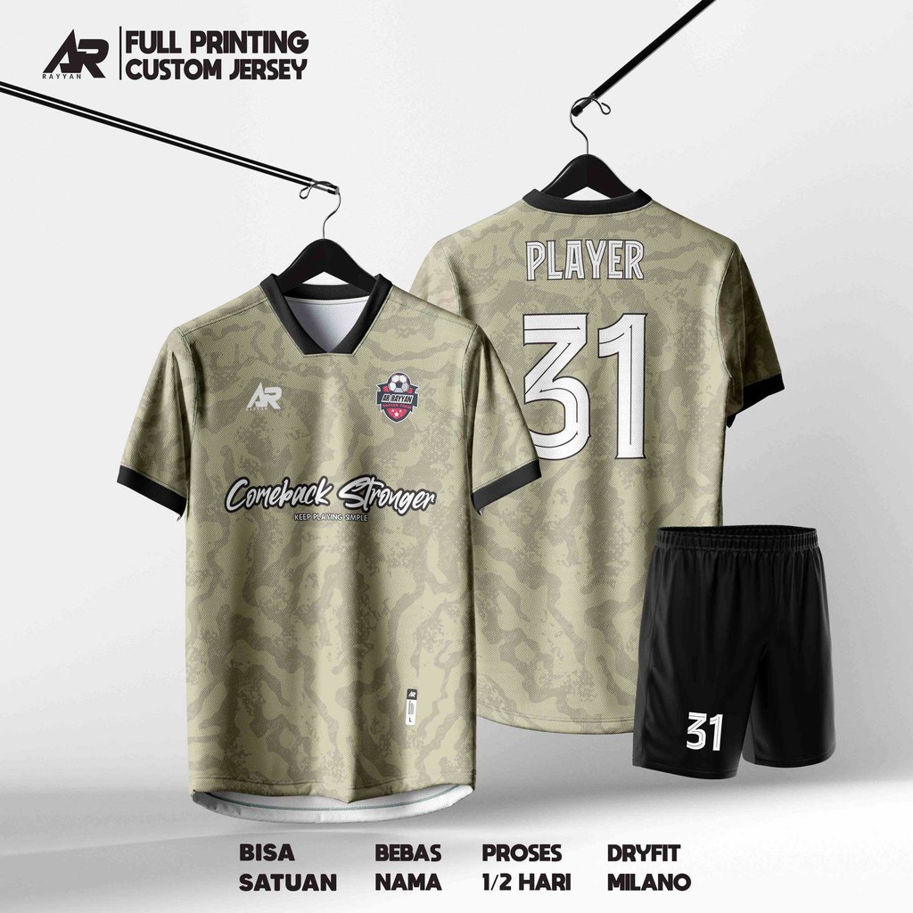 JERSEY KAOS BOLA /FUTSAL /VOLI CUSTOM NAMA FULL PRINTING COKLAT MOTIF