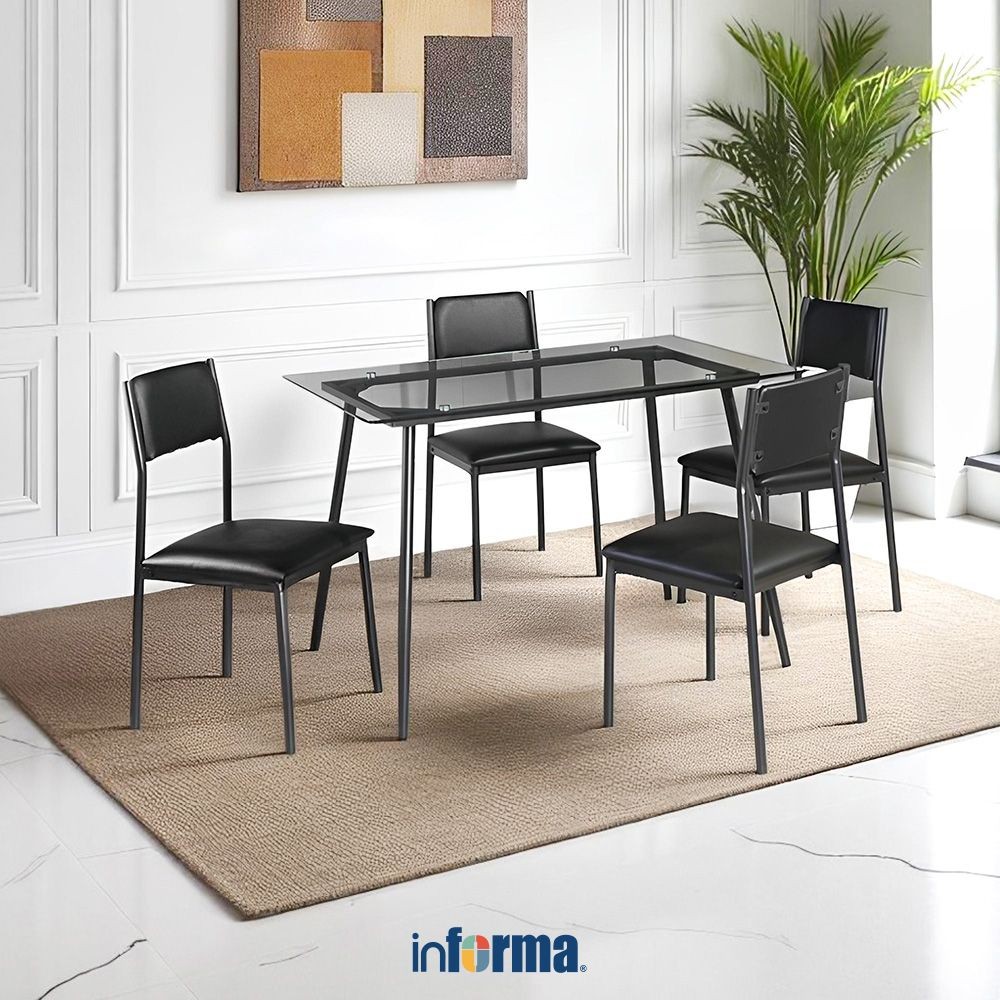 Informa Lexon Set Meja Makan 4 Kursi - Hitam Dining Table Set Meja Kursi Ruang Makan Aesthetic Furni