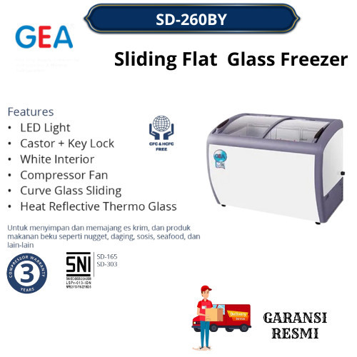 GEA SD-260BY/SD 260BY Sliding Curve Glass Freezer 260 LITER