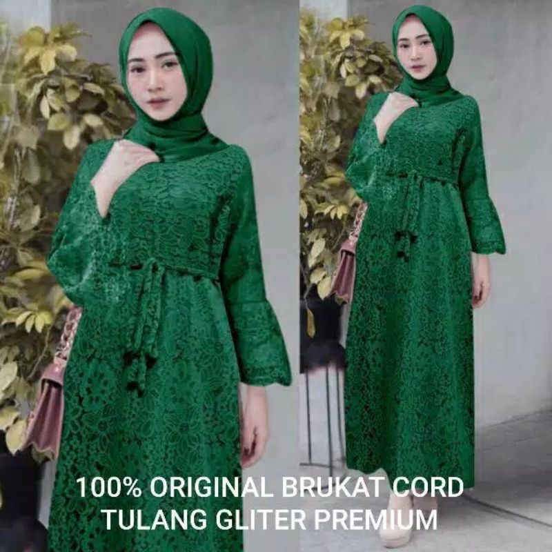 Size L Xl XXL Gamis Brukat Yasina / Maxi Brukat Yasina / Baju Muslim Jumbo Pesta Hajatan Kondangan
