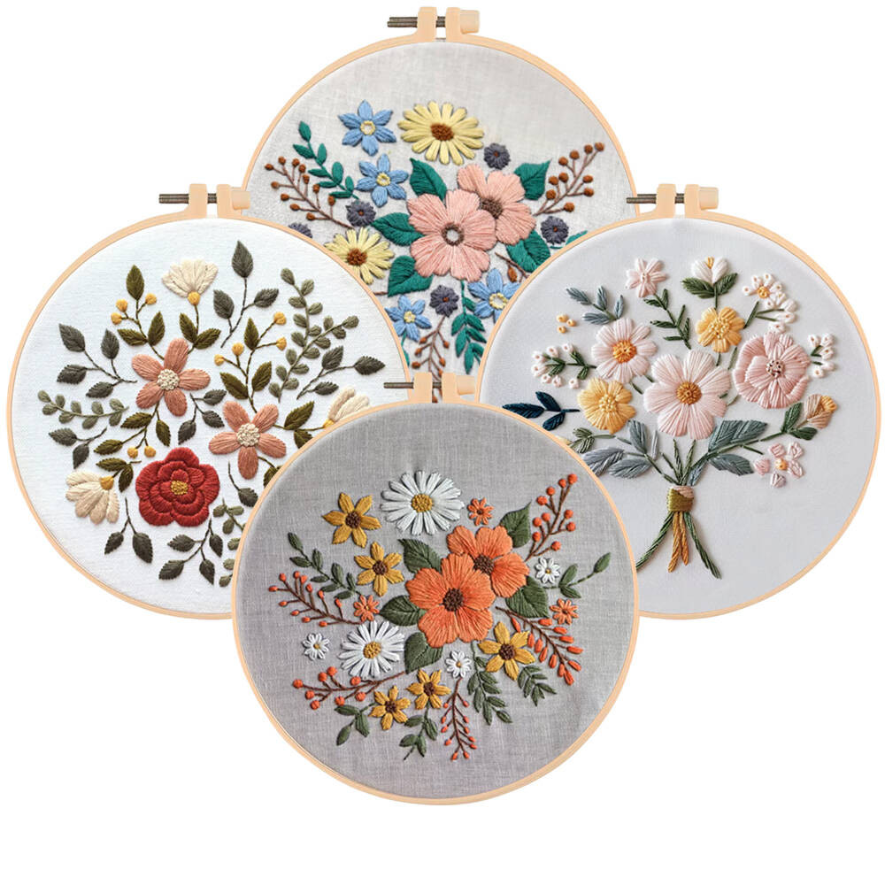 

4pcs Embroidery Kit Plant DIY Cross Stitch Flower For Beginner Sewing Art Craft Painting Set Home Decor Handmade Gifts
