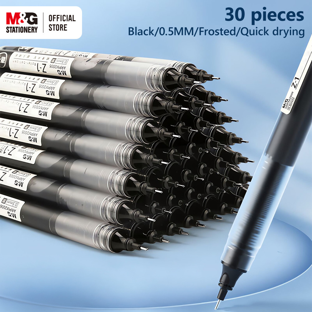 

M&G 30pcs/box 0.5mm Black Straight Liquid Pen Draw Cap Gel Pen Full Syringe Quick Dry Signature Pen for Business Office Student