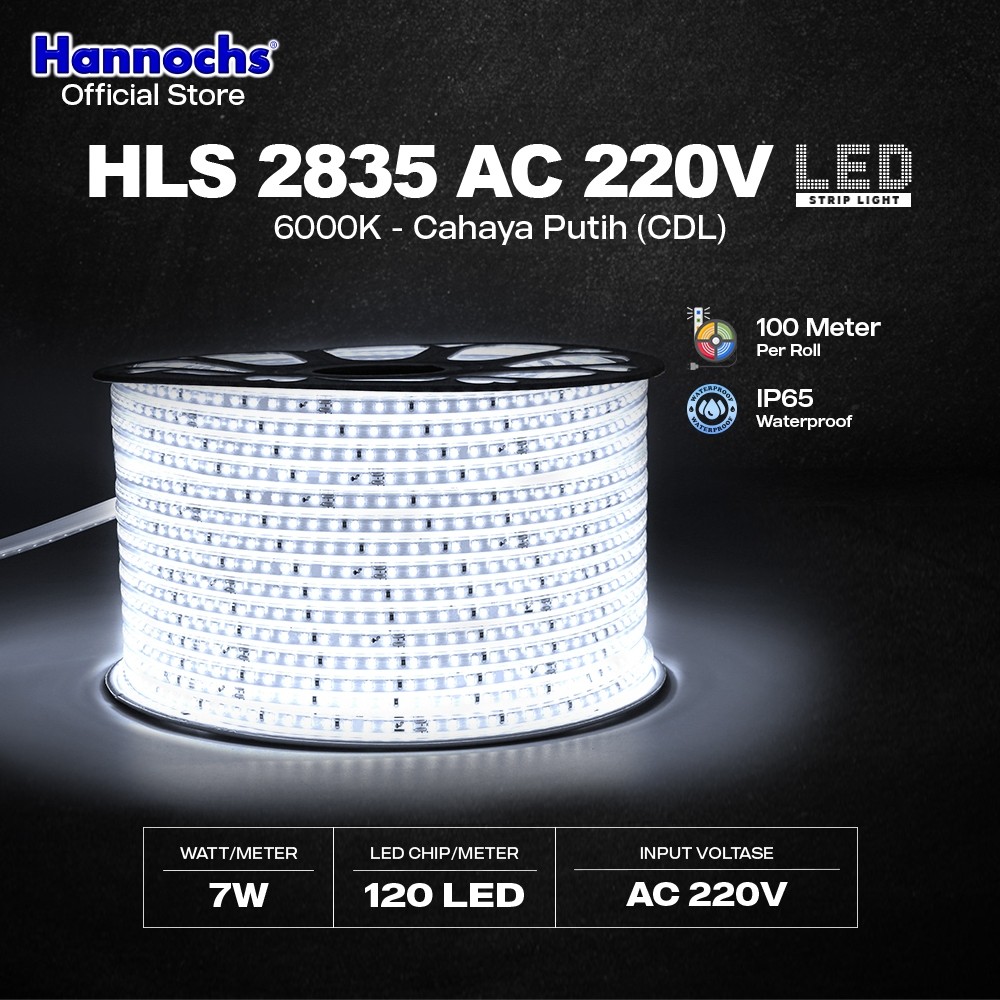 Lampu Selang LED Strip Hannochs HLS 2835 SMD 120 Led AC 220V 1 Rol = 100 Meter - IP 65 Waterproof