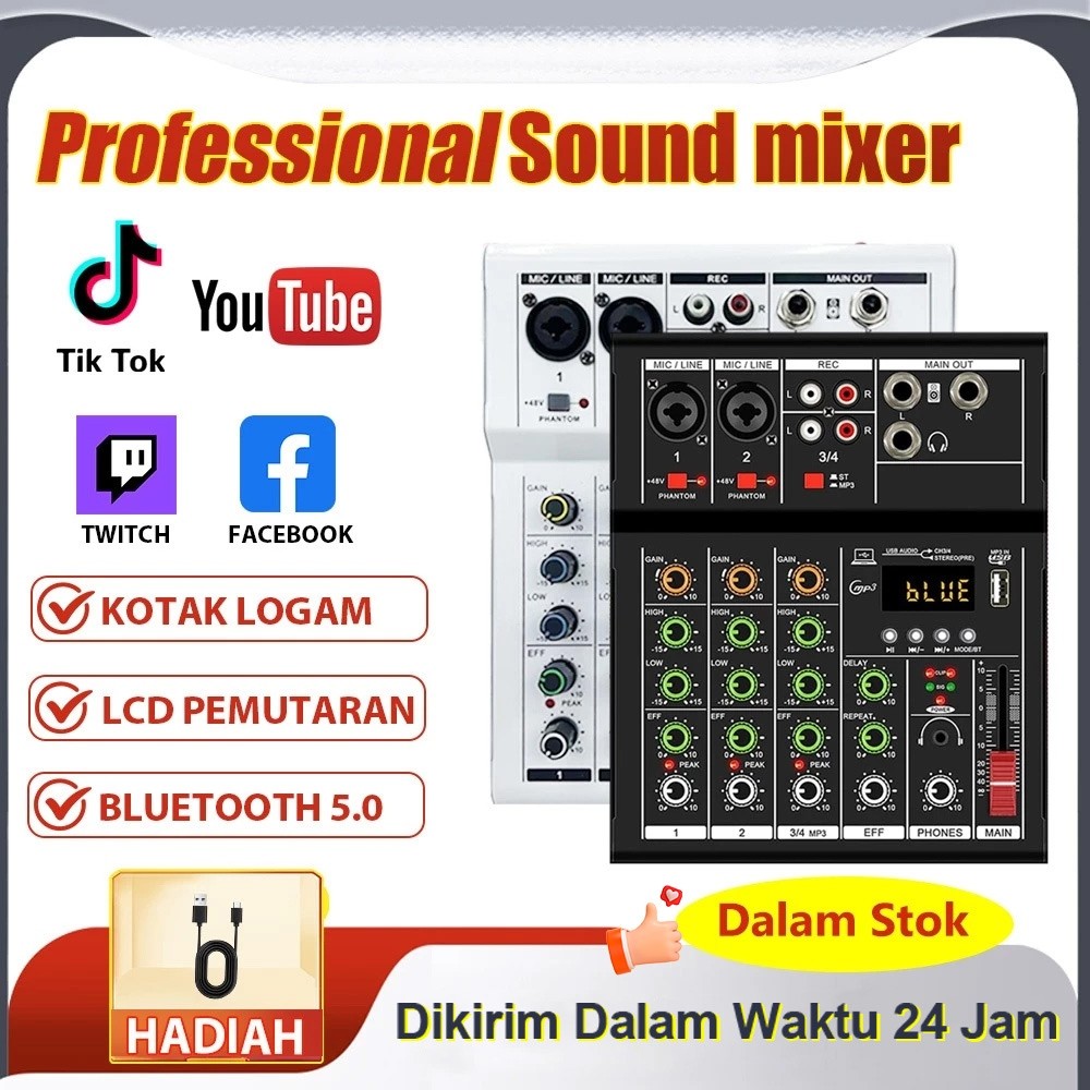 Mixer 4 chanel /mixer audio/mixer 4 chanel termurah /mixer mini/ Amplifier Bluetooth Mini mixer ashl