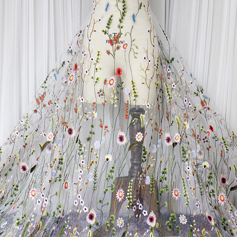 

New Embroidered Fabric Flower Mesh Lace Tulle Fabric for DIY Sewing Dress Wedding Handicraft Home Decoration
