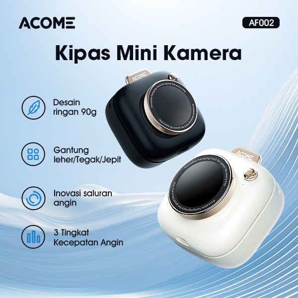 ACOME AF002 PORTABLE MINI FAN CAMERA STYLE KIPAS ANGIN MINI GANTUNG MODEL KAMERA + TALI KALUNG