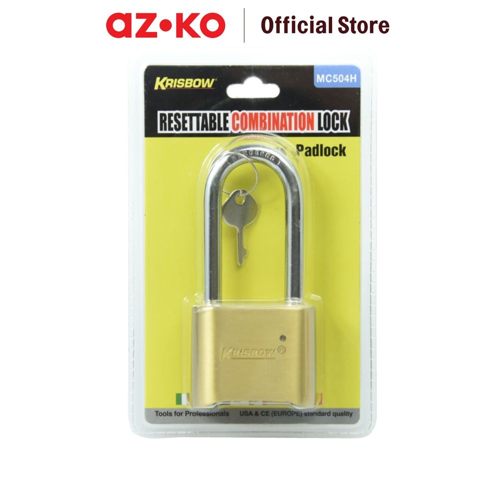 AZKO Krisbow Gembok Dengan 4 Kombinasi Nomor Mc504h Steel Padlock Besi Pengunci Serbaguna Perlengkap