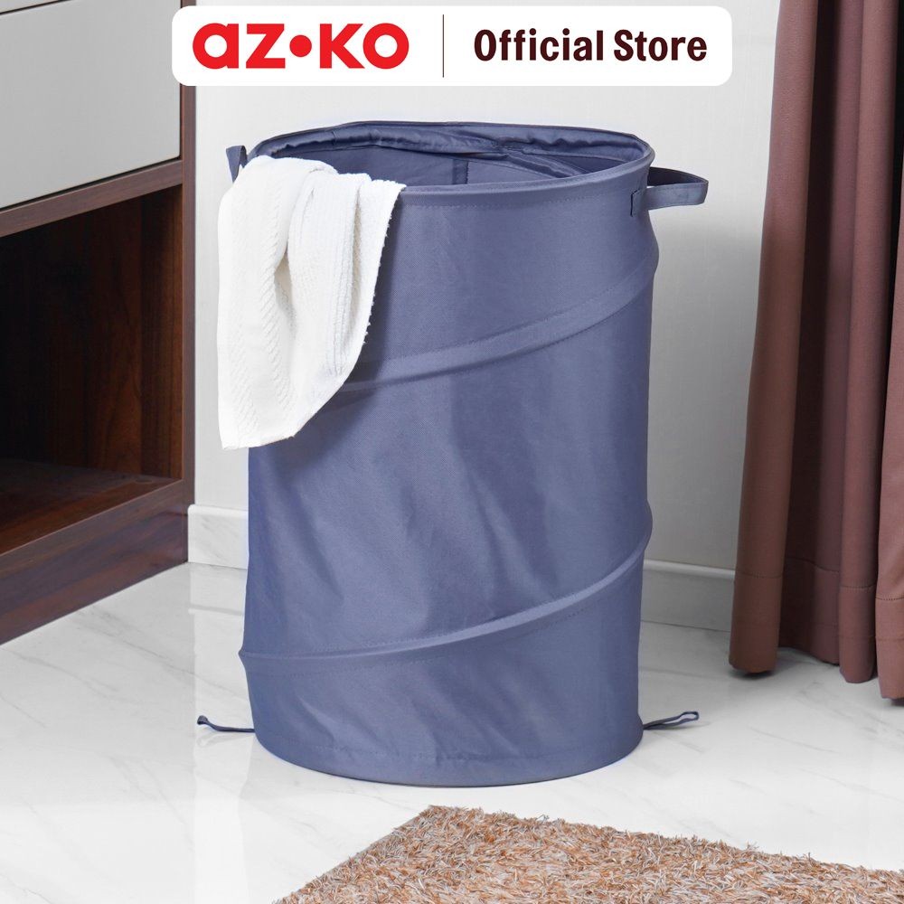 AZKO Stora 38x38x58 cm Keranjang Laundry Lipat - Abu-Abu Tua Tempat Baju Pakaian Kotor Wadah Cucian 