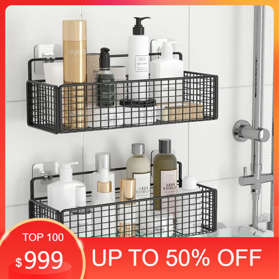 ZR-01 【GOGOMART】Rak Keranjang Besi / Storage Tempel Besi / Rak Tempel Dinding Shampoo Sabun Spons - 