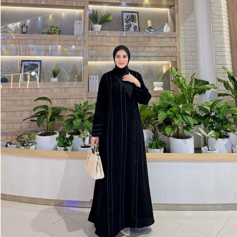 Long Dress  Abaya Nayra Jetblack Premium Model Mazaya Mute Hitam Elegant Tersedia JUMBO LD 122 l Gam