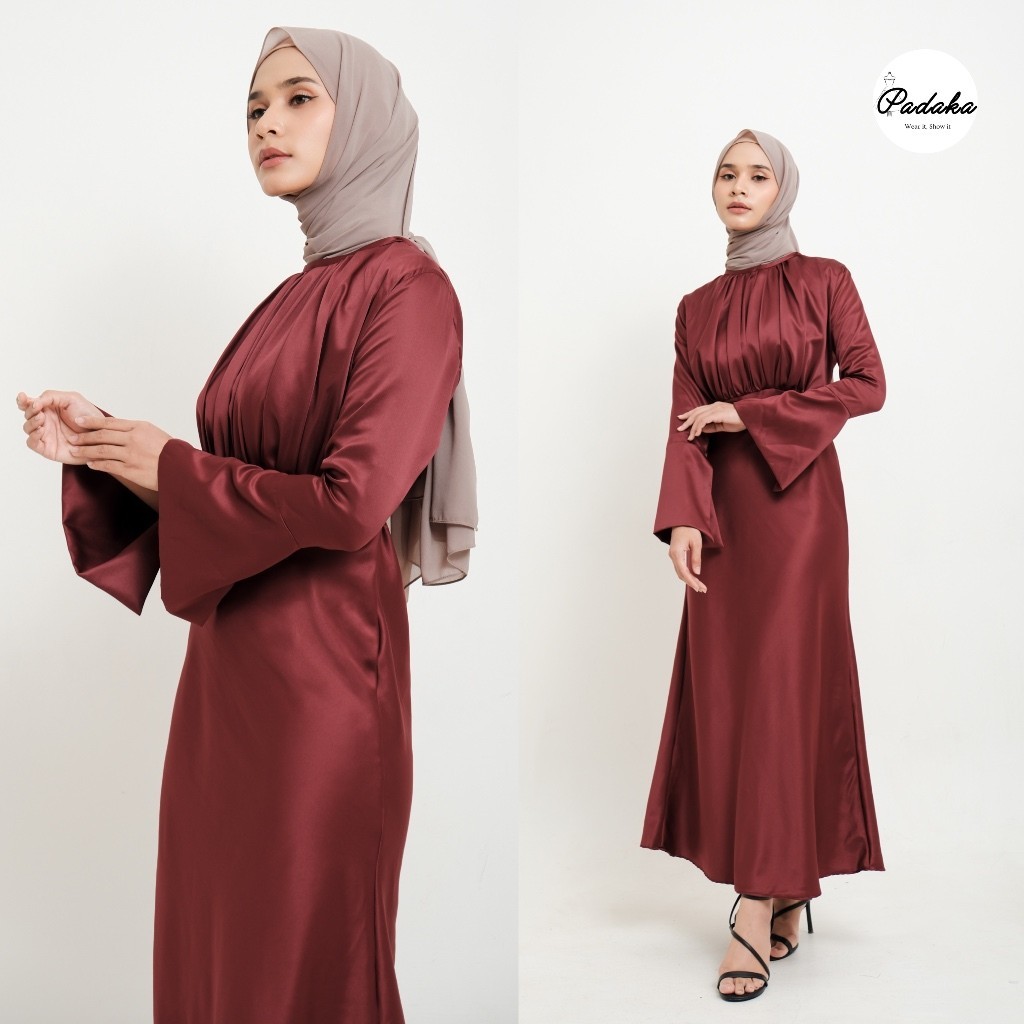 DRESS LEBARAN ZEMIRA - Padaka Attire - Gamis Lebaran Elegan Polos Silk Cavali Bridesmaid Pesta Fit B