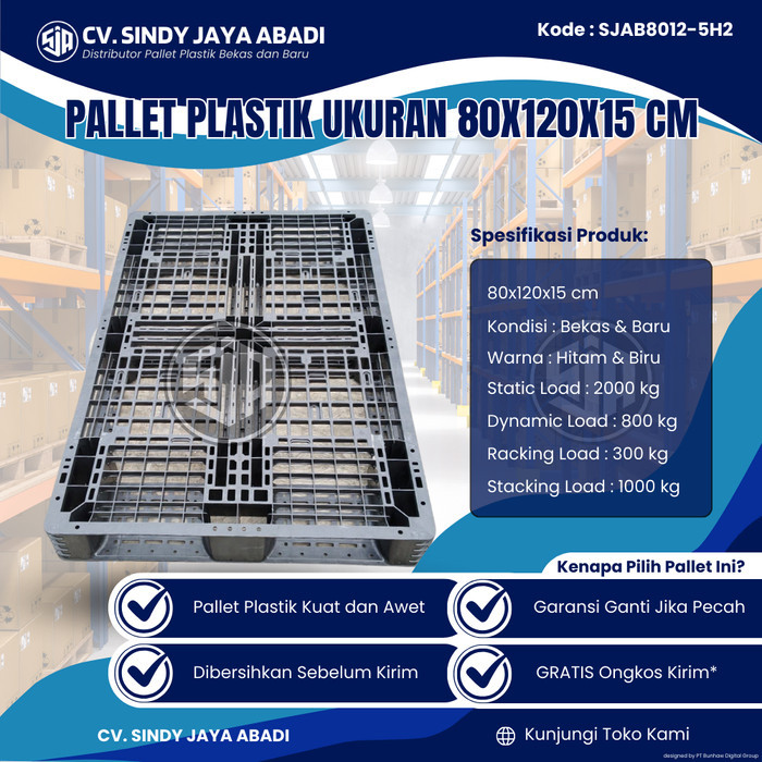 

Pallet Plastik Bekas Ukuran 80x120x15 cm - SJAB8012-5H2 / Pallet Plastik Warna Hitam / Pallet Plastik Jaring