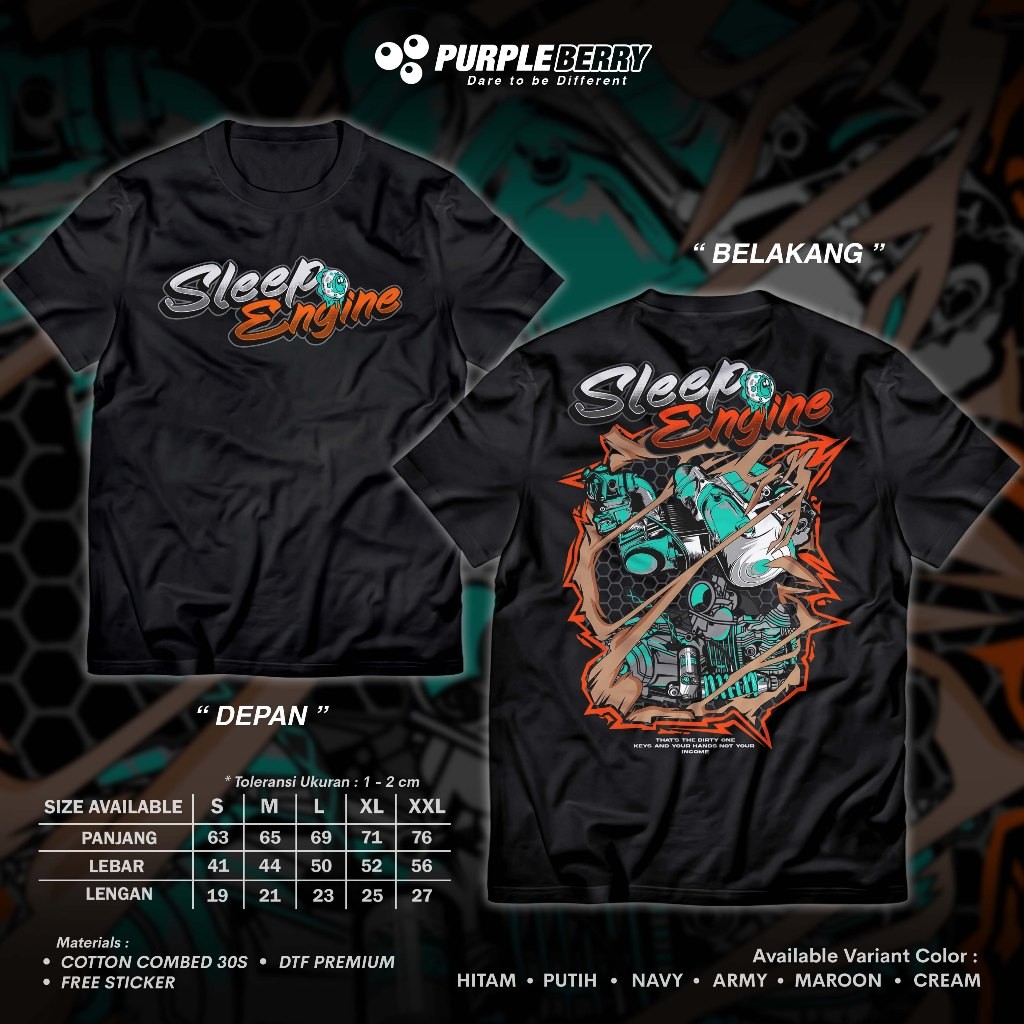 Kaos Sleep Engine Tshirt Motor Drag Balap Herex Mesin Knalpot Rangka Jupiter Z Fizr Karisma Baju Dis