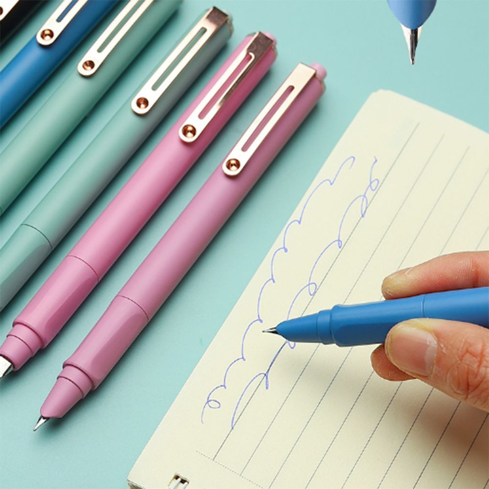 

Retractable Press Type Fountain Pen Notched Color Pen Body Ink Pen Exchangeable Ink Cartridge Calligraphy Practice Writing Pen