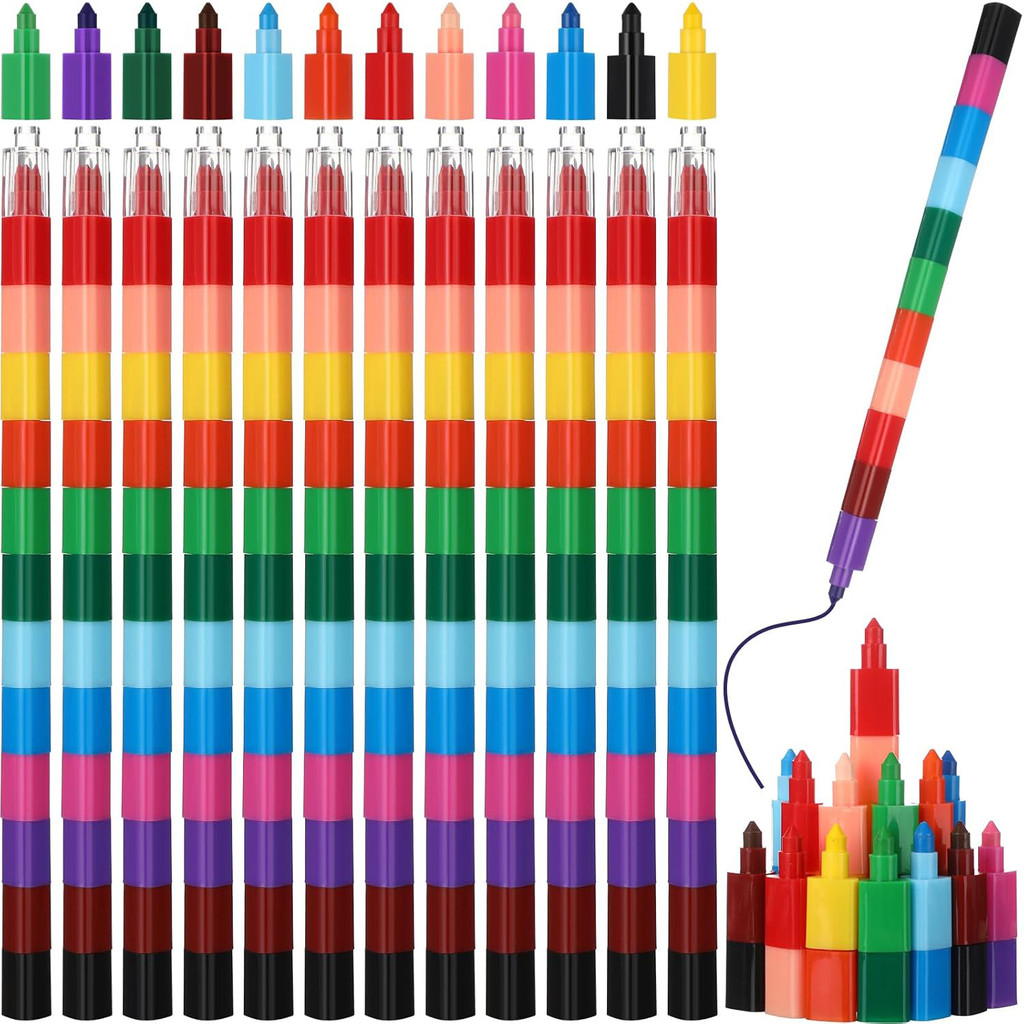 

8 Pcs Stackable Crayons Stacking Buildable Crayons Colorful Stackable Crayons Party Favors DIY Rainbow Pencils, 12 Colors