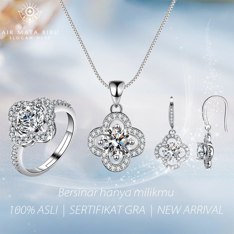 Set tiga potong perhiasan berlian wanita GRA Kalung wanita kalung berlian asli perak 925 BTTZ-007