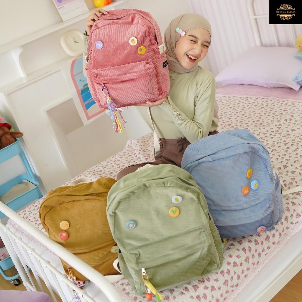 Himeku OOGIE MEDIUM Corduroy Backpack - Tas Sedang - Tas Sekolah Kuliah Kerja  - Ransel Pria Wanita