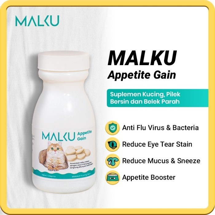 [New Arrival] Malku Appetite Gain Vitamin Kucing Imunitas Nafsu Makan Flu Kucing - 30 Tablet