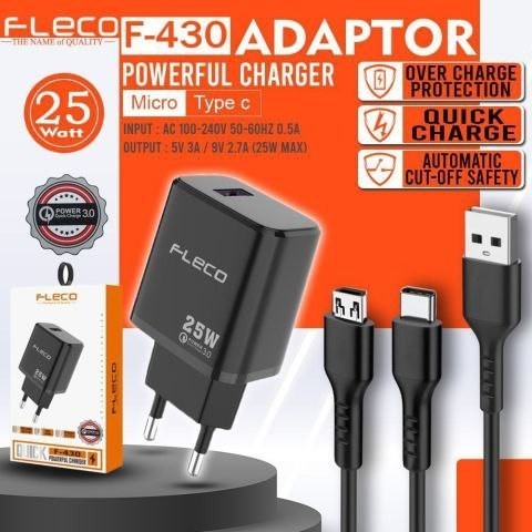 Travel Charger TC  Fleco F-430 MICRO USB  TYPE C Fast Charging Fleco F430