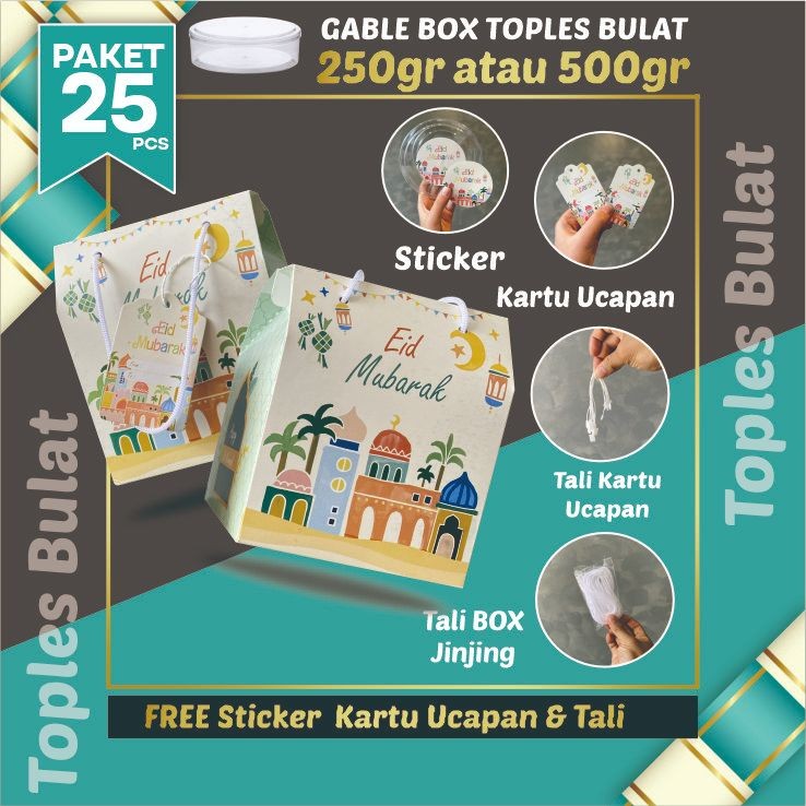 

Box Hampers Box Gable Box 25 Pcs Gable Lebaran toples bulat - White Pink Muat 3 toples 250gr/ uk 16x13x13 cm /hampers kue lebaran/ box toples kuker