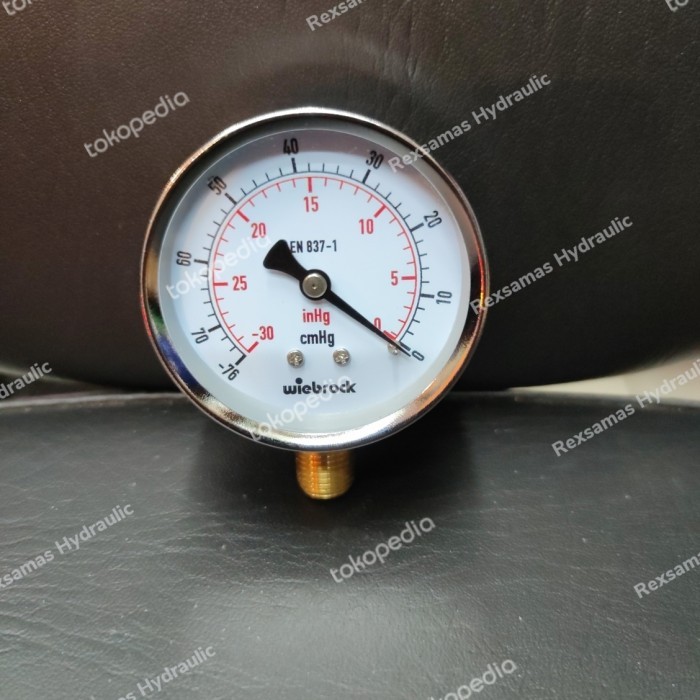 BB99 -76 CMHG 4 INCH VACUUM GAUGE - BOTTOM - BLACK STEEL - WIEBROCK - WIEBROCK