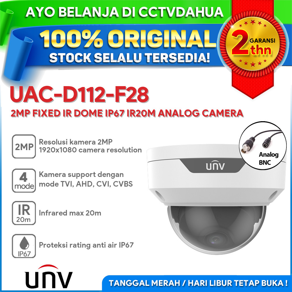 UNV UAC-D112-F28 2MP FIXED IR DOME IP67 IR20M ANALOG CAMERA