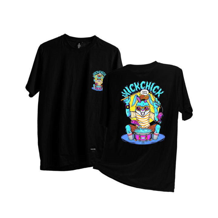 【COD】 T-Shirt Kaos Pria Bunny Drum Black Tren Boxy fit Clothing Cotton