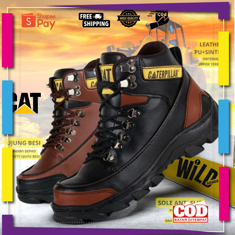 [PREMIUM ORIGINAL] Sepatu Safety Pria Boots Safety Ujung Besi Caterpillar Steel Toe - Shoes Safety B