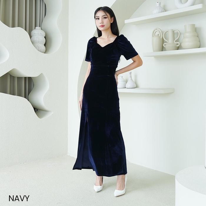 MUMPUNG PROMOYASUI - Candice Velvet Maxi Dress | Dress Pesta Mewah Elegant | Slit Dress Wanita Panja