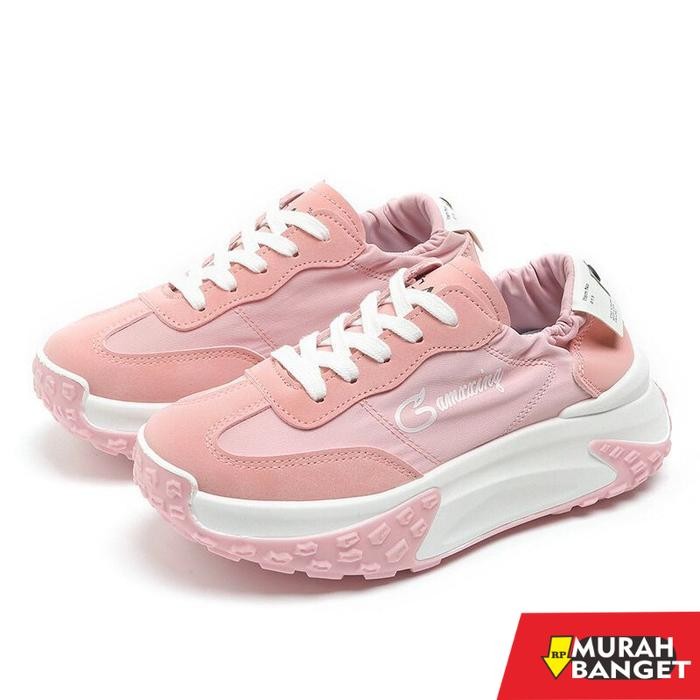 Sepatu Kets Sneakers Tinggi Wedges Wanita Fashion Korea Import 5cm - Soft Pink, 36