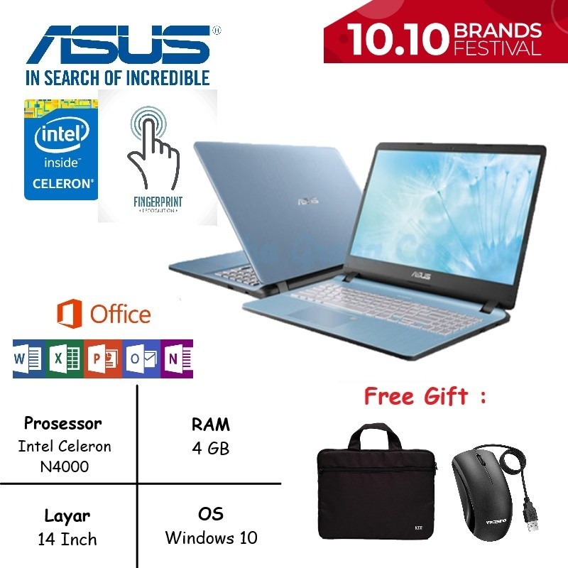 Laptop ASUS VIVOBOOK A407 INTEL N4000 RAM 8GB SSD 512GB WINDOWS 10