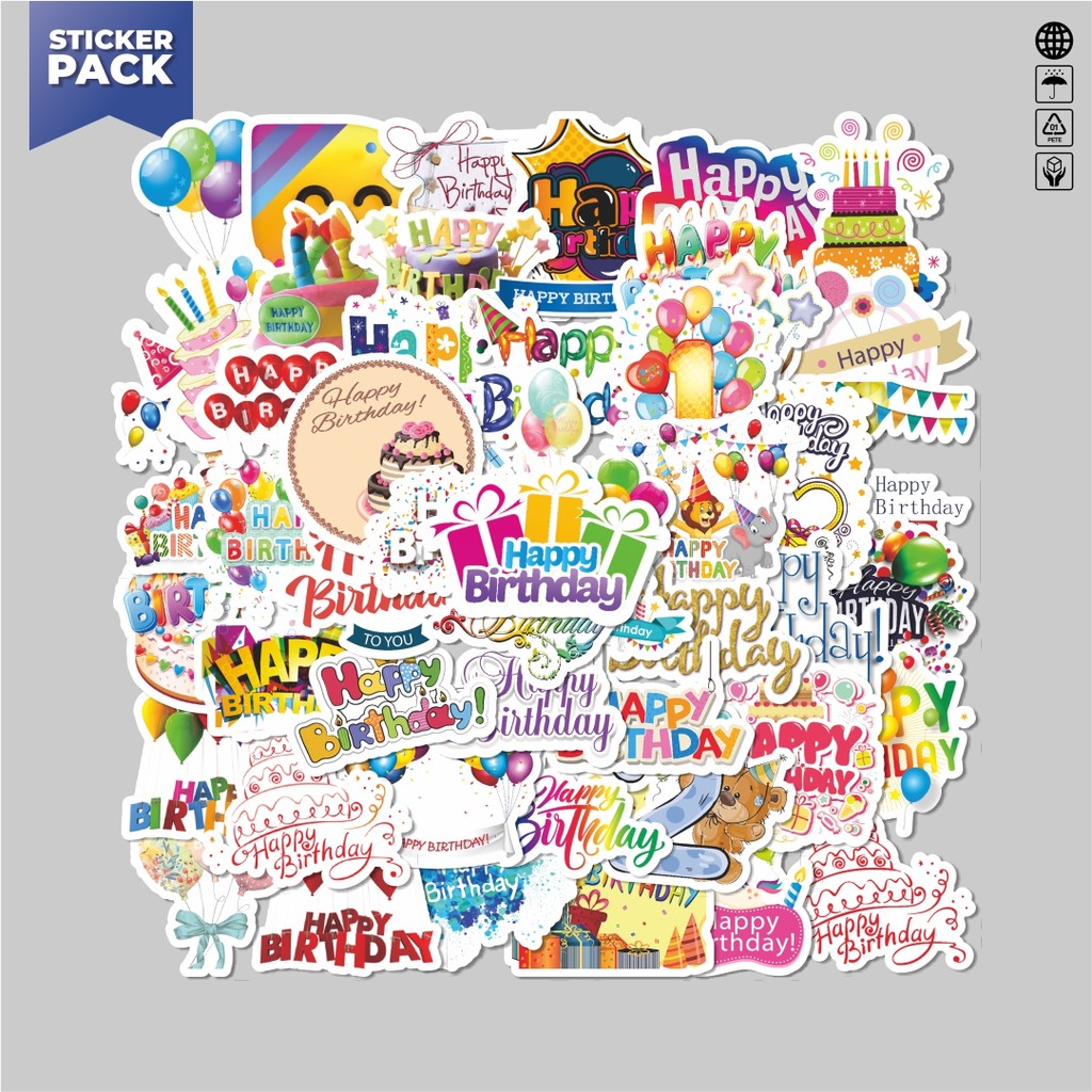 

[100PCS]Stiker Pack Stiker Tulisan Happy Birthday/Selamat Ulang Tahun Aesthetic Vinyl Anti Air Dekorasi Sticker Laptop Buku Journal Koper Helm Casing HP Gitar Helm Skateboard