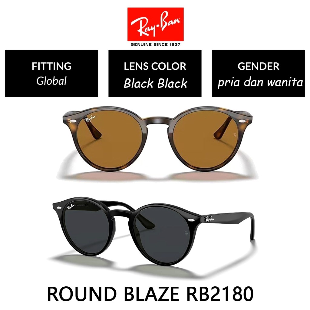 Asli Kacamata Hitam RAY-BAN ORIGINAL 100% Round Blaze RB2180 Sunglasses 52mm Black Brown pria wanita