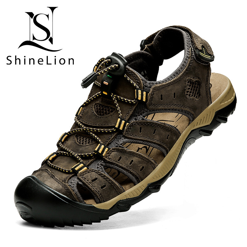 ShineLion KP-2026 Sandal Kulit Asli Pria Original Casual Ringan Olahraga Bernapas Sepatu Sandal Gunu