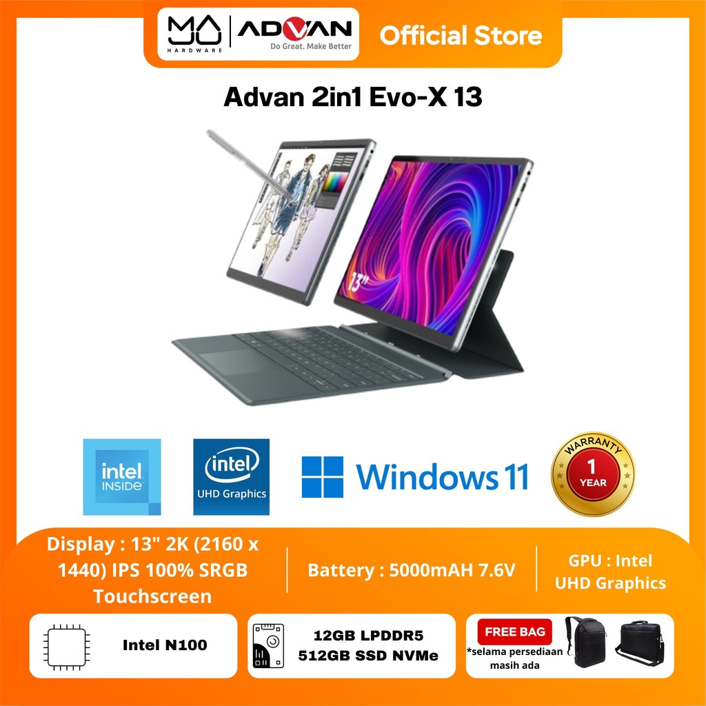 Laptop ADVAN 2 in 1 EVO-X 13" 2.5K Display Intel Intel N100