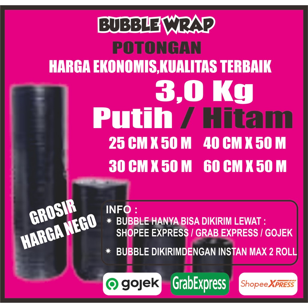 

Bubble Wrap Hitam/Bening Eceran Potongan Berat 3.0kg Panjang 50 meter