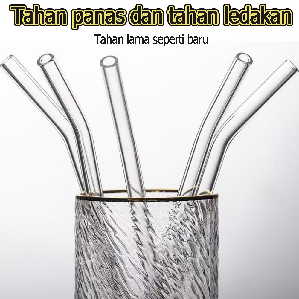 Sedotan Kaca Bening Set 4 Pcs Sedotan Gelas Transparan Glass Straw Boba Sikat Sedotan Food Grade