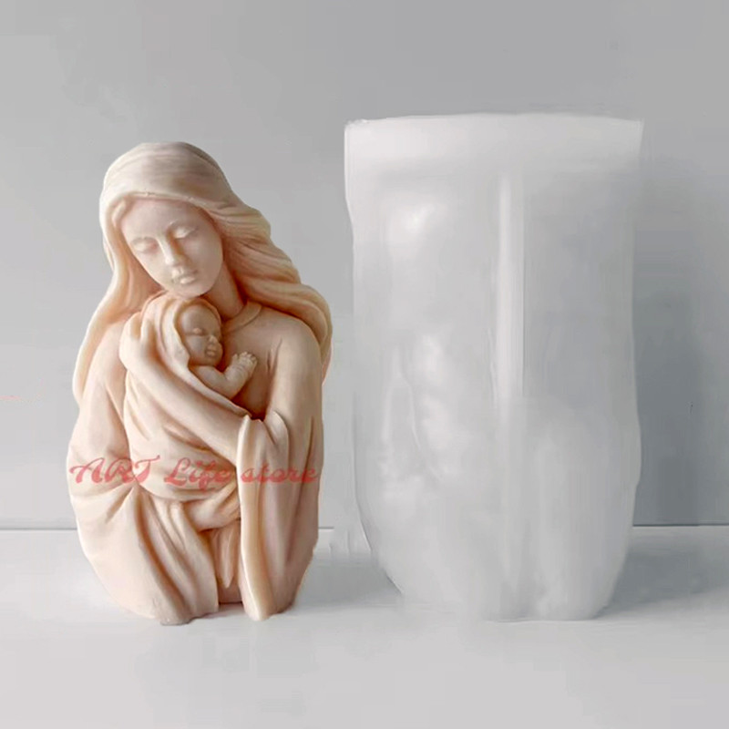 

Large Virgin Mary with Baby Silicone Candle Mold Madonna and Child Statue Ceramic Plaster Resin Making Tools Crafts Casting Mold