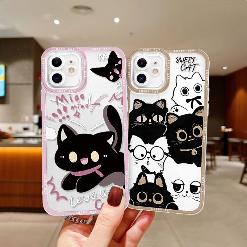Transparent Tpu SILICONE Soft Case Gato Negro Untuk IPhone 6 7 8 PLUS X XS MAX XR 11 PRO MAX 12 PRO 