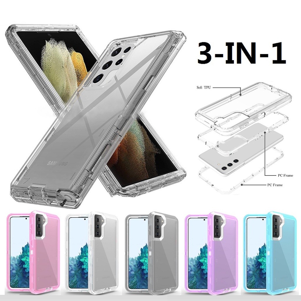 Samsung S24 Ultra S23 Ultra 3 dalam 1 Anti-jatuh Air Armor Clear Case untuk Samsung S22 Ultra / S22 