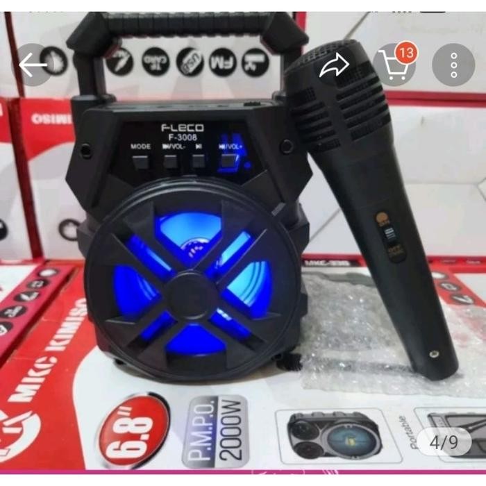 Speaker Bluetooth Fleco F-3008 LED Super Bass Radio TF Card USB Music Box Bluetooth Full Bass