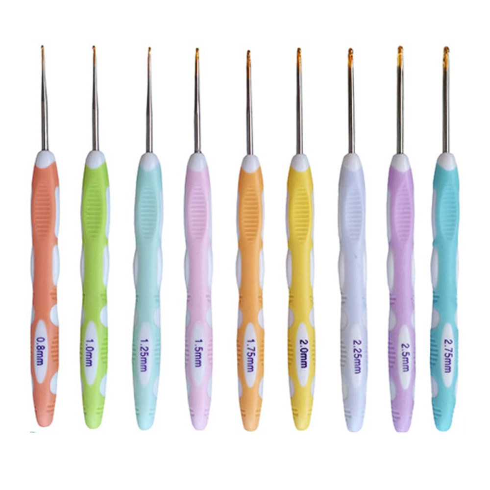 

D&D 9pcs 0.8mm-2.75mm Small Size Crochet Hook Set Ergonomic Handle Crochet Hook Needles for Arthritic Hands