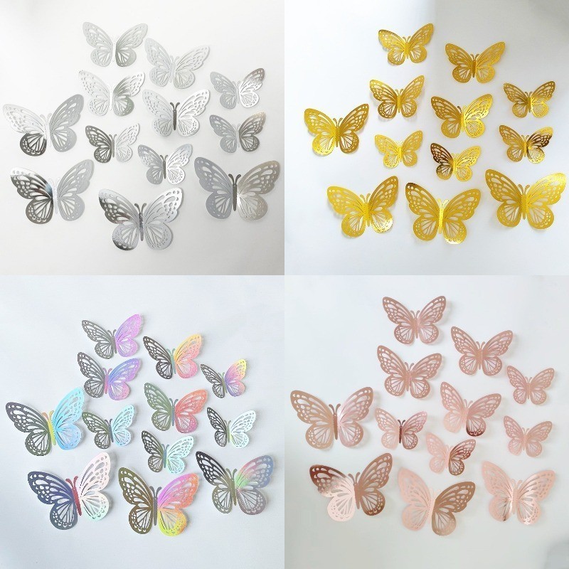 

Limited 12Pcs Sticker Butterfly 3D Kupu-Kupu Dekorasi Dinding Aesthetic Emas Warna-Warni Kupu-Kupu