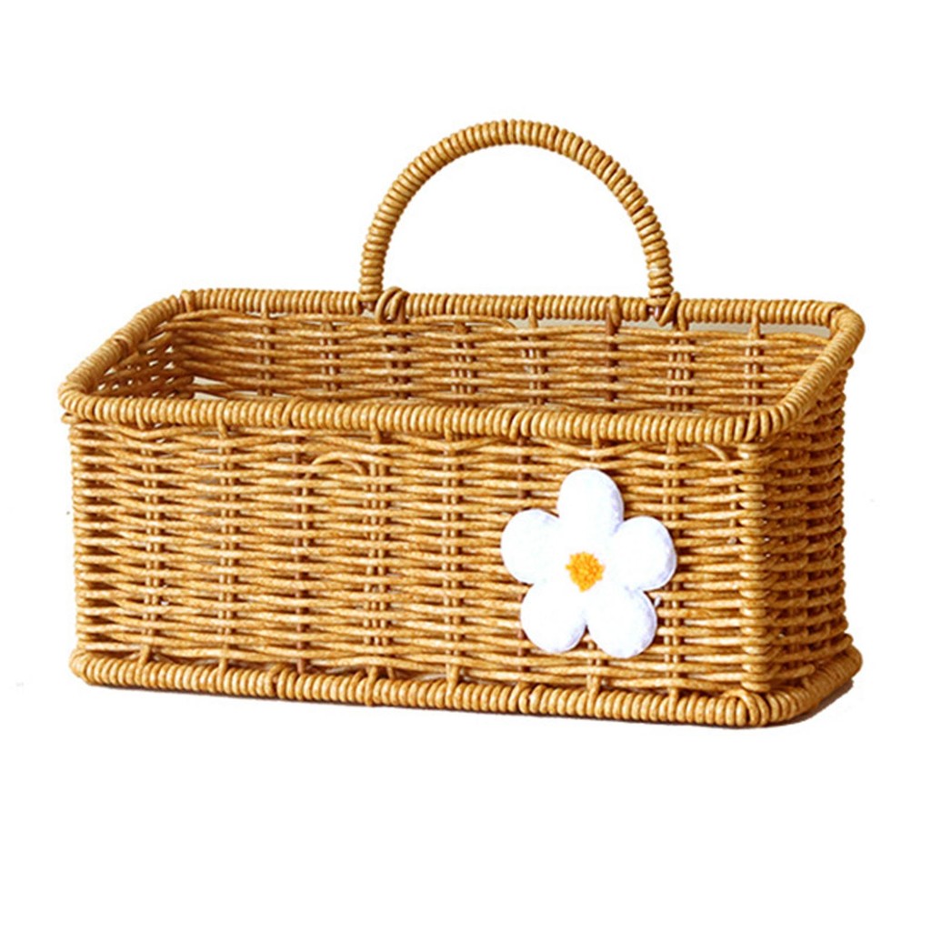 

Multipurpose Imitation Rattan Wall Mount Basket with Hanging Handle Decor Hand Woven for Toys Snacks Vegetable Ginger Garlic