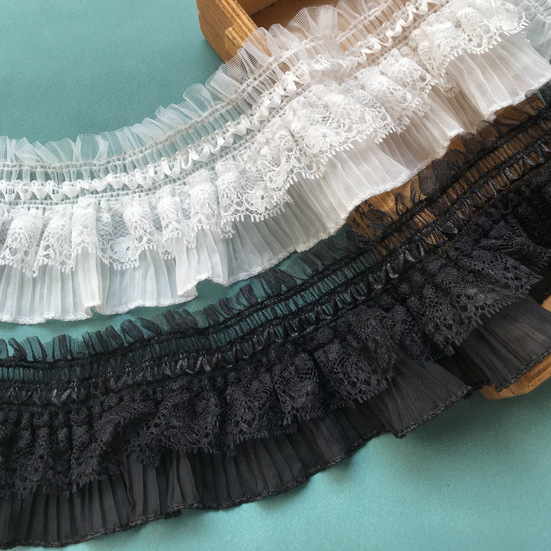 

1Yard White Black Stretch Lace Layer Ribbon Elastic Ruffle Trim For Sewing Clothing DIY Crafts