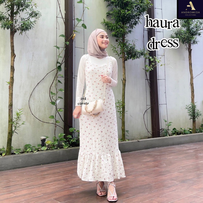 HAURA FLORAL DRESS | KOREAN DRES OVERALL TANPA LENGAN MOTIF BUNGA