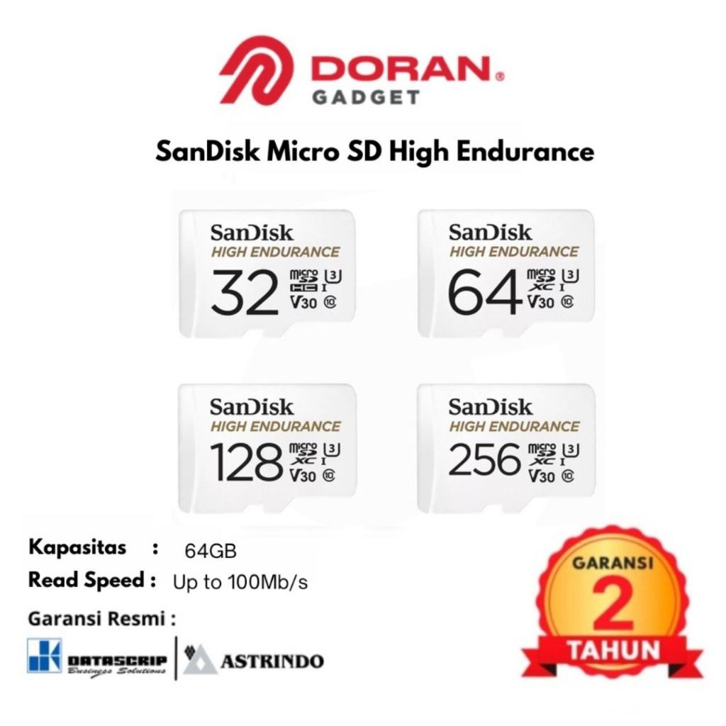 SanDisk Micro SD High Endurance 32GB, 64GB, 128GB, 256GB CL10 100MBPS - Garansi Resmi